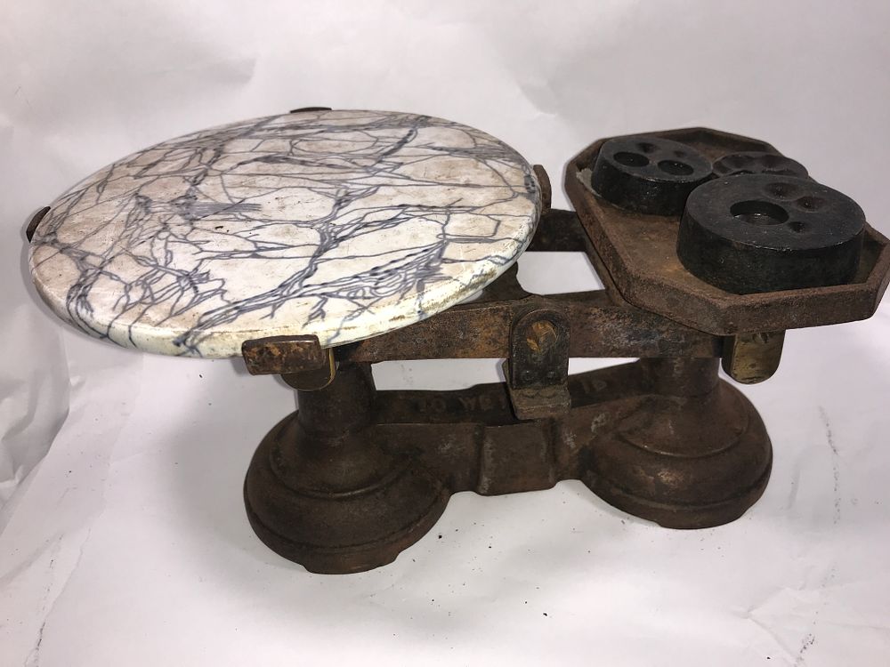 Lot 244: Vintage Marble Tray Balance Scale