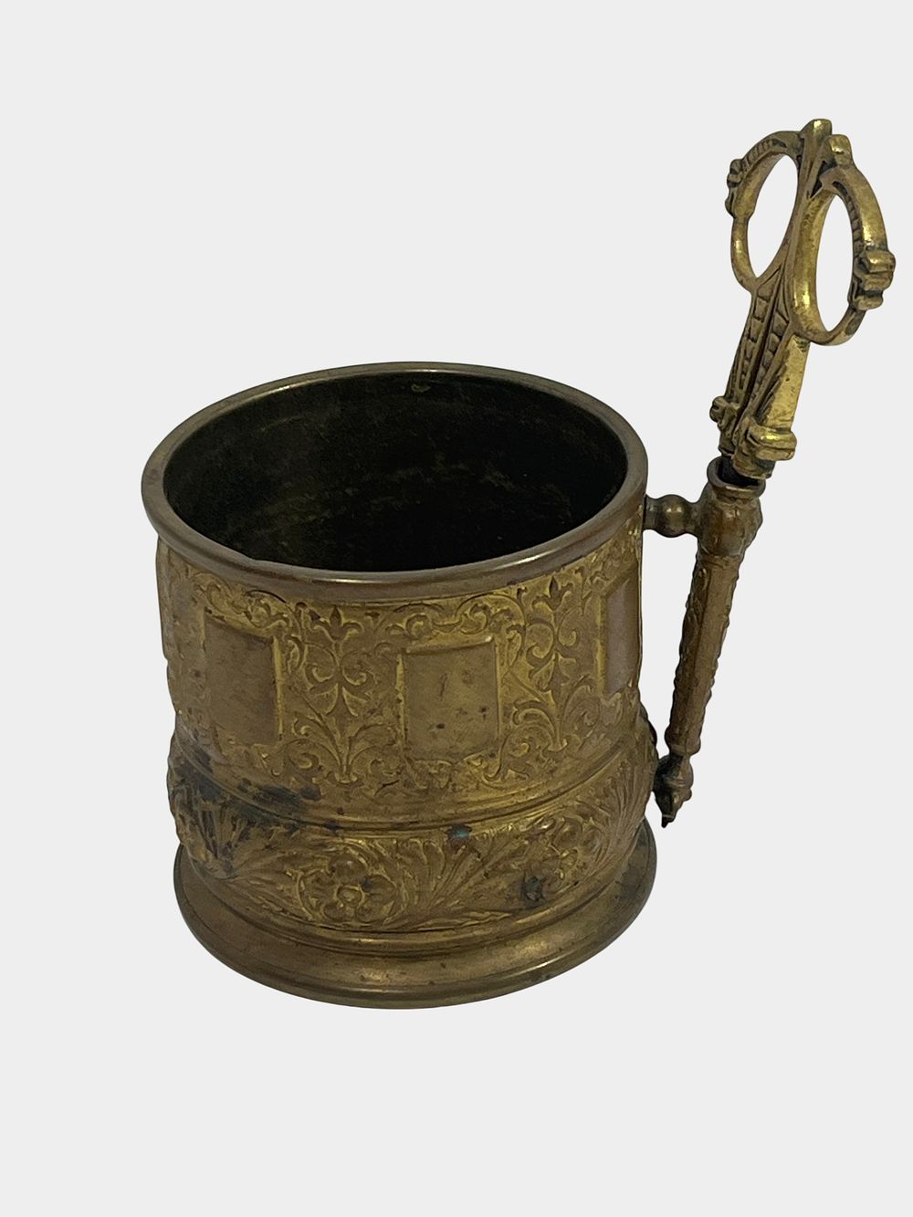 Lot 40: An Italian Cast Brass Desk Set Including Scissor and Matching Cylindrical Holder