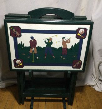 Lot 121: Vintage Golf Themed Folding TV Tray Table Set