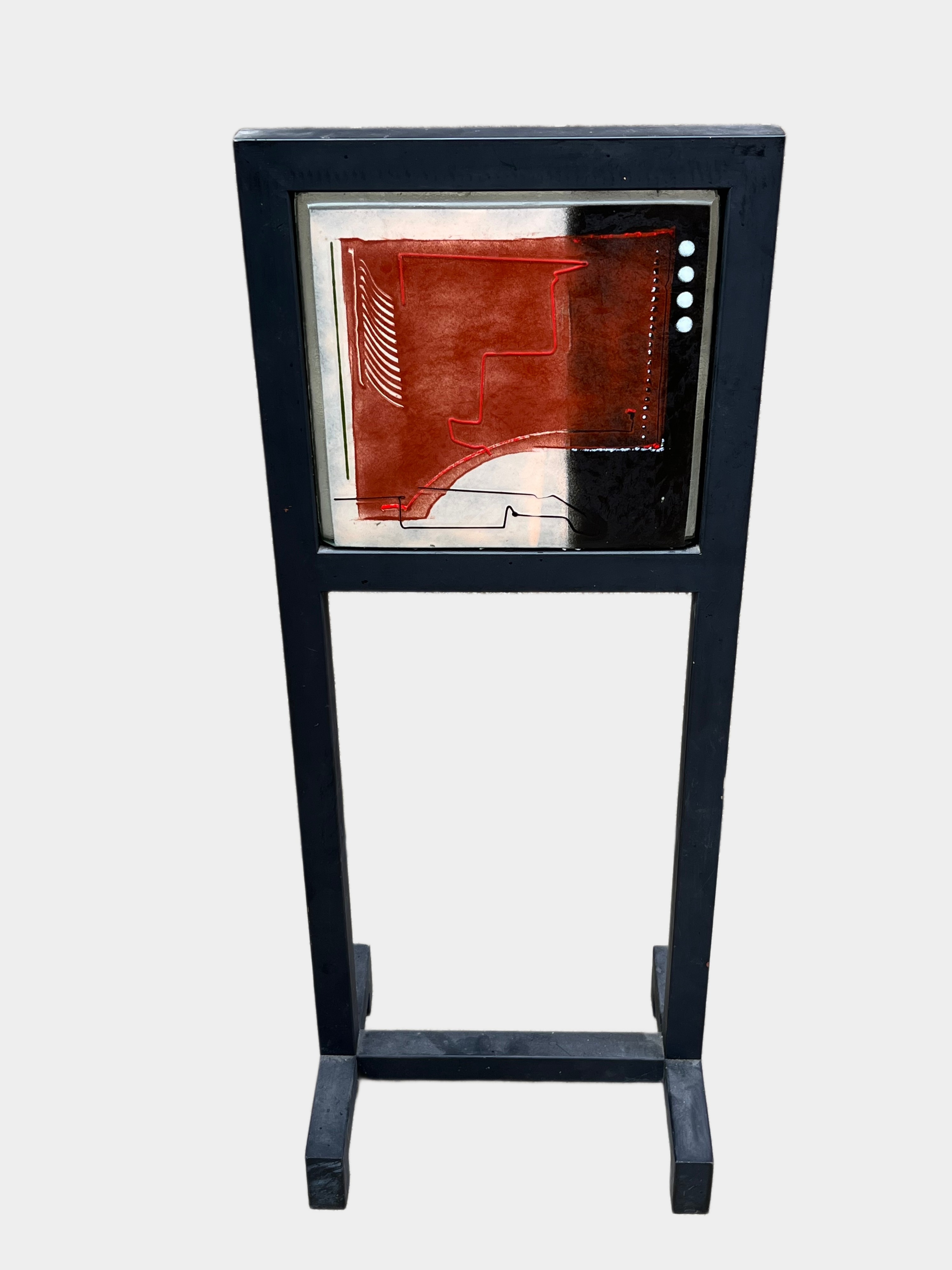 Modernist Mixed Media Glass and Metal Pedestal Sculpture