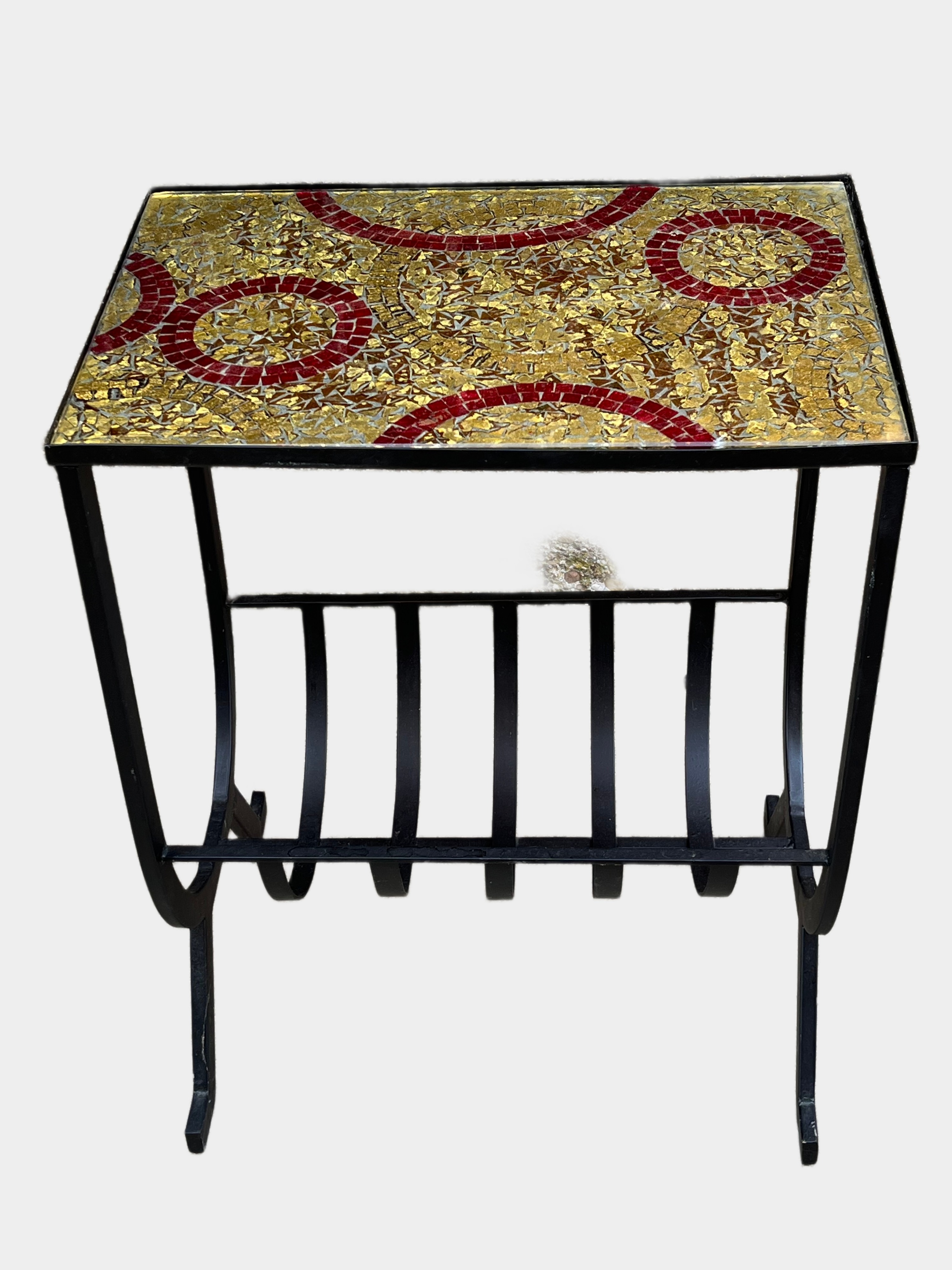 Glass Mosaic Top Wrought Iron Magazine Stand