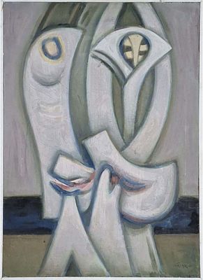 מרדכי אריאלי - מרדכי אריאלי - מבנה, 1977. שמן על עץ, חתום מתוארך וממוסגר