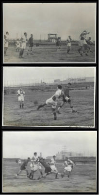 לוט 3 תצלומים ממשחק הכדורגל בין נבחרת הנוטרים של ארץ-ישראל לבין קבוצת הצבא הבריטי "קורינטיאס". 