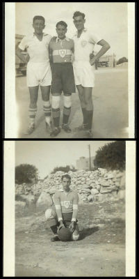 לוט 3 תצלומים של שוער הכדורגל של הבריגדה היהודית בצפון אפריקה, אוטו גרובר , ב-1942. גרובר עמד 