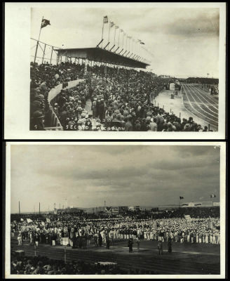 לוט 2 גלויות ריל פוטו של טקס הפתיחה של המכביה השניה, 1935