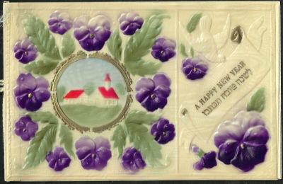 אגרת שנה טובה עשויה בקליט, כיתוב: "לשנה טובה תכתבו", כתובה באנגלית וביידיש. לצלם