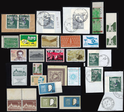 לוט 28 בולי קק"ל, כולל CUTOUT, הנושאים חותמות מעניינות, שנים שונות. בלוט בולים נושאי שגיאות. 