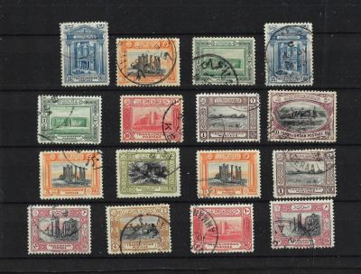 לוט נדיר של 12 בולי TRANS JORDAN, שנת 1933, סדרה יקרה. מצב USED. שווי קטלוגי גבוה
