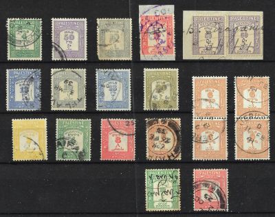 לוט גדול של 20 בולי פלשתינה מסדרת POSTAGE DUE, שנות העשרים, כולל חמישה בולים נדירים של 6 מיל! 