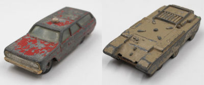 גמדא - לוט מכוניות תוצרת גמדא: 1. טנק סנטוריון צה״לי, חתום גמדא. צריח חסר. 2. מכונית סטיישן, מכבי 