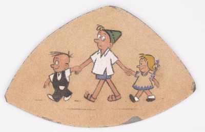 שרוליק - נדיר! תמונה לתלייה של שרוליק, הצבר המיתולוגי, המלווה שני ילדים. טכניקת ציור על משטח 