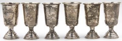 סט 6 כוסיות כסף על רגל, חתומות 833, גובה 66 מ"מ, משקל כולל: 117 גרם