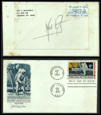 ניל ארמסטרונג - נדיר! חתימה מקורית של האסטרונאוט האמריקאי, ניל ארמסטרונג, האדם הראשון שנחת על 