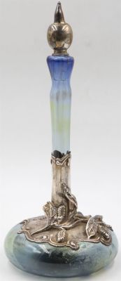 בקבוק לבושם, זכוכית צבעונית בניפוח בעבודת יד אמן וכסף 925, אלקטרופורמינג, תוצרת King Solomon Finds. 