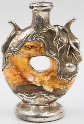 אגרטל, זכוכית צבעונית בניפוח בעבודת יד אמן וכסף 925, אלקטרופורמינג, תוצרת King Solomon Finds. גוב 