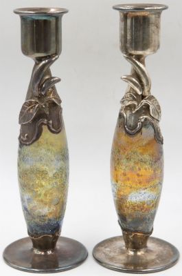 זוג פמוטי זכוכית צבעונית בניפוח בעבודת יד אמן וכסף 925, אלקטרופורמינג, תוצרת King Solomon Finds. 