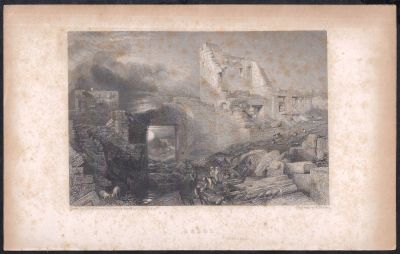 תחריט מאת ג'וזף טרנר גדול ציירי אנגליה (1775 - 1851), J.M.W.Turner. חורבות העיר ASSOS הממוקמת 