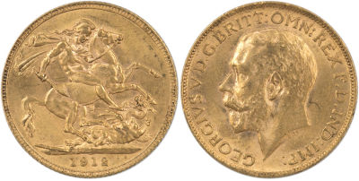 מטבע זהב סוברן, (sovereign), ג'ורג' החמישי, 1912, משקל: 7.98 גרם