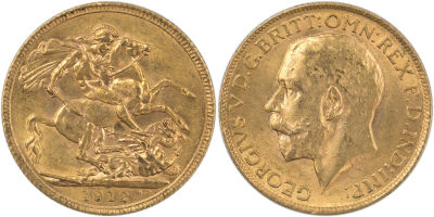 מטבע זהב סוברן, (sovereign), ג'ורג' החמישי, 1912, משקל: 7.98 גרם