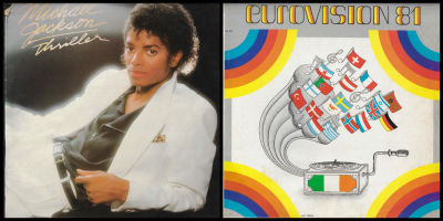 לוט 2 תקליטים לועזיים: 1. מייקל ג'קסון. 2. ארוויזיון 81. מצבים שונים, תוצרת ישראל