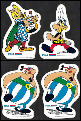 אסטריקס - לוט 4 מדבקות של סדרת האנימציה אסטריקס, 1976, דבק מקורי, מעולם לא נעשה בהן שימוש