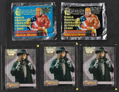 WWF - לוט 5 מעטפות של קלפי WWF, הוצאת מרלין. כל המעטפות סגורות למעט מעטפה אחת בה הדבק נפתח חלקית