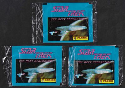 סטאר טרק - לוט 3 מעטפות של אלבום הקלפים סטאר טרק, STAR TREK, שנת 1992. כל שקית כוללת מעטפה וכרטיס 