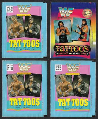 WWF - לוט 4 מעטפות קעקועים של WWF, סגורות, לא נעשה בהם כל שימוש