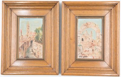 שולה פיטובסקי - לוט 2 ציורים של ירושלים, שמן על מזוניט, חתום שולה פיטובסקי. ממוסגרות. מידות נטו: 