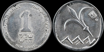 טעות - מטבע 1 ₪ מסובב כ 45 מעלות נגד כיון השעון. תשס"ו