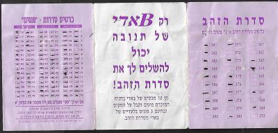 פוגים - כרטיס סדרות פוגים ששימש את האספנים לקיטלוג החוסרים שלהם. הכרטיס מסומן בעט. כולל פרסומת 