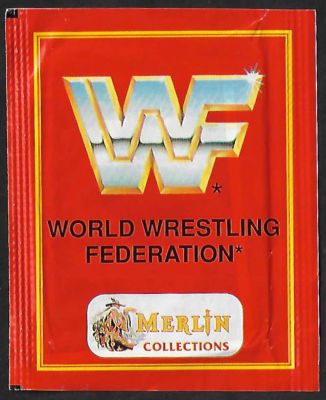 WWF - מעטפת קלפים של אלבום היאבקות WWF, הוצאת מרלין, 1991. הפרדות קלה של דבק המעטפה, אך הקלפים 