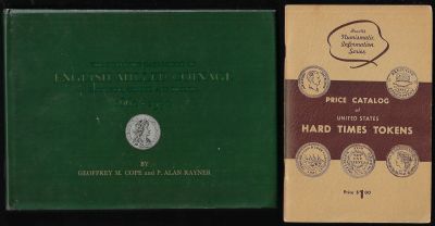 לוט שני ספרים: 1. חוברת המרכזת מידע על אסימונים של התקופות הקשות בארה"ב (כמו תקופת הצנע בארץ) 