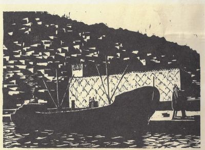 יעקב פינס - חוברת הכוללת 6 חיתוכי עץ מאת יעקב פינס, מראות חיפה, מתנת חברת דגון ב-1970