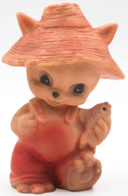 מאייר - בובת מאייר MAYER, חתול האוחז בדג, תוצרת ישראל, דגם 434. חתומה. מצב כללי טוב מאוד