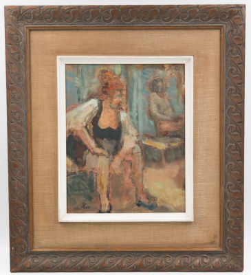 אבי שורץ - ציור מאת אבי שורץ, שמן על מזוניט, "השוק", חתום. מידות כולל מסגרת: 52 ס"מ * 46 ס"מ . 