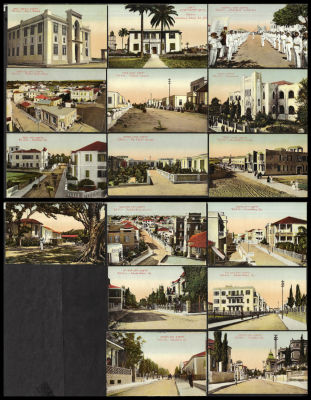 תל אביב - לוט 16 גלויות של תל אביב, הוצאת משה ארדמן, שונות זו מזו. תקופת המנדט