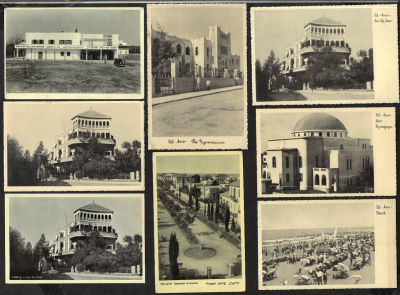 תל אביב - לוט 8 גלויות תל אביב, הוצאת סידני שוורץ, שונות זו מזו, ארץ ישראל