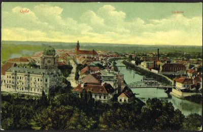 גלויה של בית הכנסת גיור, GYOR, בהונגריה, הגלויה לא הייתה בשימוש