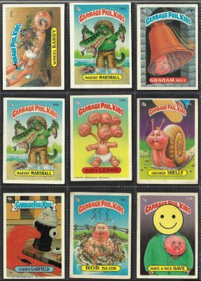 חבורת הזבל - לוט 9 קלפים של חבורת הזבל, המהדורה האמריקאית, שנת 1987. מקוריים ומבוקשים. מצבים טובים 