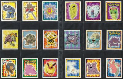 פוקימון - לוט 18 קלפים של אלבום פוקימון, דור 1, הוצאת מרלין/טופס, 1995, שונים זה מזה, דבק מקורי 