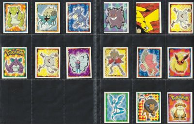 פוקימון - לוט 15 קלפים של אלבום פוקימון, דור 1, הוצאת מרלין/טופס, 1995, שונים זה מזה, דבק מקורי 