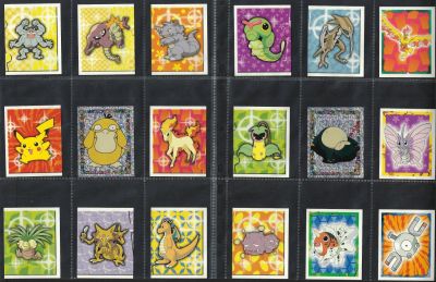 פוקימון - לוט 18 קלפים של אלבום פוקימון, דור 1, הוצאת מרלין/טופס, שונים זה מזה, בכל לוט שני קלפים 