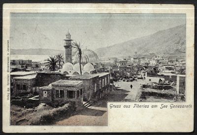 טבריה - גלויה של מראה טבריה, הנושאת מכתב מ-1902, שפה גרמנית