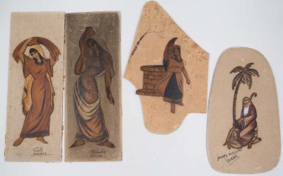 לוט 4 תמונות תבליטי עץ של דמויות תנ"כיות, עבודת יד, שילוב עץ וחול, בית המלאכה דפנה, חלקן 