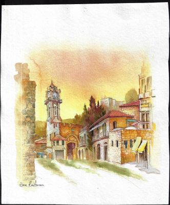 מגדל השעון - הסקיצה המקורית לבול של זינה רויטמן לבול של מגדל השעון בירושלים, חלק מסדרת בולי מגדלי 