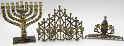 לוט 3 חנוכיות ישראליות, אחת מהן חתומה תמר, מצבים טובים