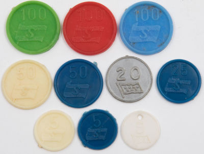 לוט 10 טוקנים שונים מבקליט של חברות ספנות ישראליות. כולל: 8 של חברת סומרפין ו-2 של חברת שוהם