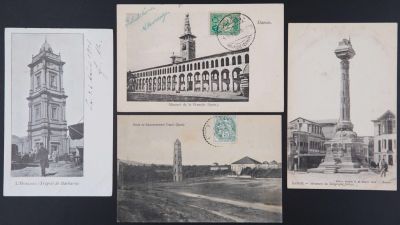 לוט 4 גלויות של מגדלי שעון בסוריה, הוצאות שונות, אחת מהן בלתי מחולקת