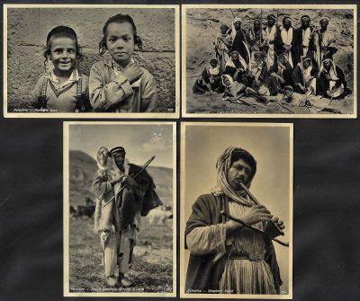 לוט 4 גלויות שונות של טפוסים יהודיים וערביים בפלשתינה, הוצאה לאור בפורט סעיד, מצרים, postcards 